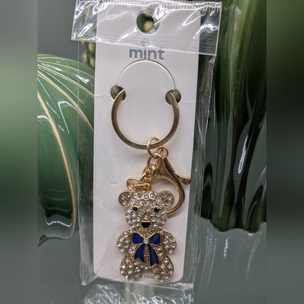 Mint Gold and Blue Crystal Bear Keychain/Bagcharm